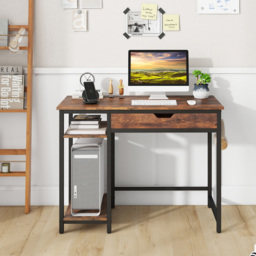 Costway Single Drawer 2 Shelf Industrial Home Office Desk Rustic Brown - Size: 113 x 61 x 18cm - Wilko - thumbnail 5