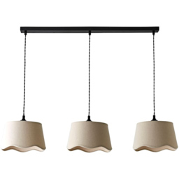 ValueLights Mabel Natural Linen Scallop Shade 3 Drop Bar Black LED Ceiling Light with Bulb - Size: 125 x 95 x 25cm - Wilko