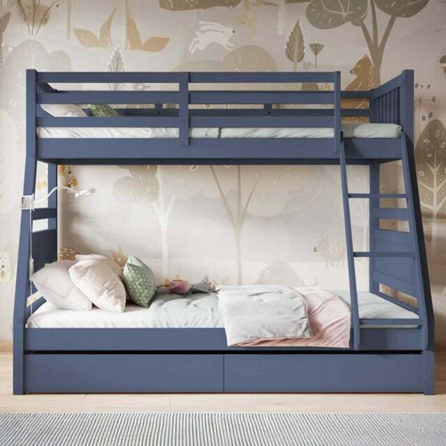 Flair Ollie Navy Triple Bunk Bed - Size: Single + Double - Blue - Wilko - image 1