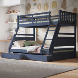 Flair Ollie Navy Triple Bunk Bed - Size: Single + Double - Blue - Wilko - thumbnail 5