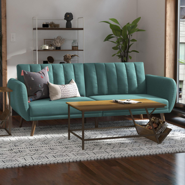 Novogratz Brittany 3 Seater Light Blue Linen Sofa Bed with Wooden Legs - LightÂBlue - Wilko - image 1
