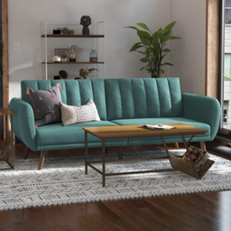 Novogratz Brittany 3 Seater Light Blue Linen Sofa Bed with Wooden Legs - LightÂBlue - Wilko - thumbnail 1