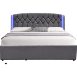 Comfy Living Double Grey Fabric Gaslift Bed Frame with LED Headboard - Wilko - thumbnail 3