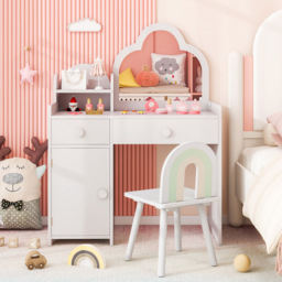 Costway 2 Drawer Single Door White Kids Vanity Set with Cloud-shaped Mirror - Size: 80 x 40 x 98cm - Wilko - thumbnail 4