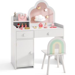 Costway 2 Drawer Single Door White Kids Vanity Set with Cloud-shaped Mirror - Size: 80 x 40 x 98cm - Wilko - thumbnail 3