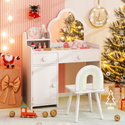 Costway 2 Drawer Single Door White Kids Vanity Set with Cloud-shaped Mirror - Size: 80 x 40 x 98cm - Wilko - thumbnail 6