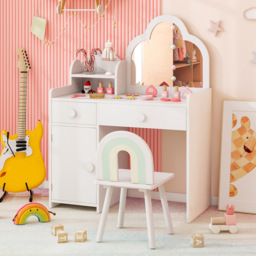 Costway 2 Drawer Single Door White Kids Vanity Set with Cloud-shaped Mirror - Size: 80 x 40 x 98cm - Wilko - thumbnail 5