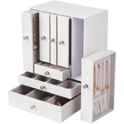 H&O Direct 8 Drawer White Faux Leather Jewellery Box - Size: 34 x 24.5 x 14cm - Wilko - thumbnail 3