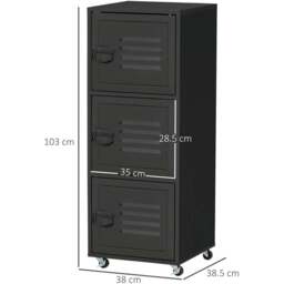 Vinsetto 3-Tier Rolling Filing Cabinet - Size: 38 x 38.5 x 103cm - Black - Wilko - thumbnail 7