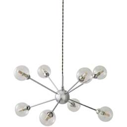 ValueLights Sputnik 8 Way Chrome Glass Globe Pendant Ceiling Light and Bulbs - Size: 134 x 55 x 55cm - Silver - Wilko