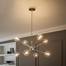 ValueLights Sputnik 8 Way Chrome Glass Globe Pendant Ceiling Light and Bulbs - Size: 134 x 55 x 55cm - Silver - Wilko - thumbnail 7
