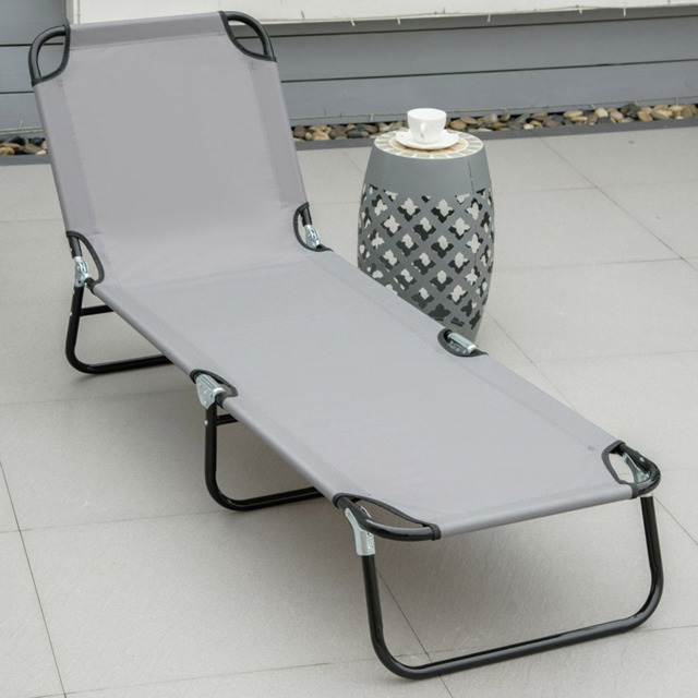 Outsunny Grey 5 Level Adjustable Folding Sun Lounger - Size: 1 Seater - Wilko - image 1