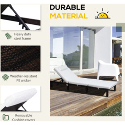 Outsunny Cream White Rattan Recliner Sun Lounger - Size: 1 Seater - Wilko - thumbnail 6