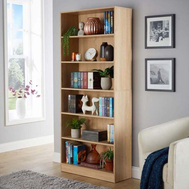 Home Source Clara 6 Shelf Oak Bookcase - Size: 180 x 78 x 29cm - Brown - Wilko - image 1
