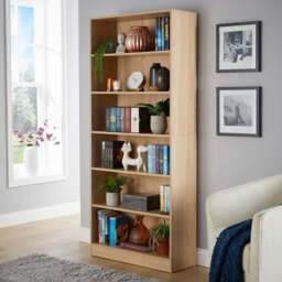 Home Source Clara 6 Shelf Oak Bookcase - Size: 180 x 78 x 29cm - Brown - Wilko