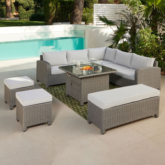 Home Detail Hadley 9 Seater Dark Grey Rattan Corner Garden Sofa Set with Fire Pit Table - Wilko - image 1