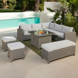 Home Detail Hadley 9 Seater Dark Grey Rattan Corner Garden Sofa Set with Fire Pit Table - Wilko - thumbnail 1
