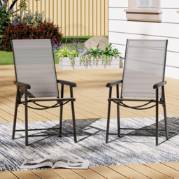Living and Home Set of 2 Metal Frame Fabric Foldable Chair - Size: 95 x 59 x 66cm - Black - Wilko - thumbnail 1