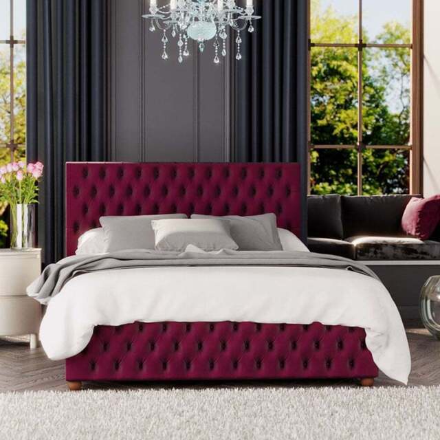 Laurence Llewelyn-Bowen Seren Super King Size Berry Plush Velvet Ottoman Bed - Purple - Wilko