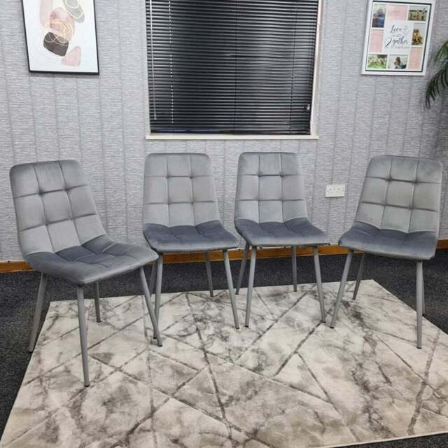 Denver Set of 4 Grey Velvet Dining Chairs - Wilko - image 1