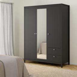 Florence Madrid 3 Door 2 Drawer Matt Black Wardrobe with Mirror Door - Size: 3 Door, 2 Drawer - Wilko - thumbnail 7