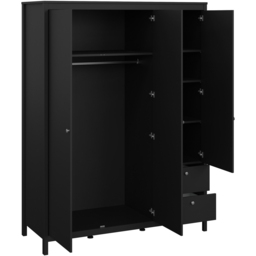 Florence Madrid 3 Door 2 Drawer Matt Black Wardrobe with Mirror Door - Size: 3 Door, 2 Drawer - Wilko - thumbnail 5