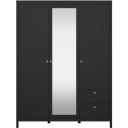 Florence Madrid 3 Door 2 Drawer Matt Black Wardrobe with Mirror Door - Size: 3 Door, 2 Drawer - Wilko - thumbnail 4