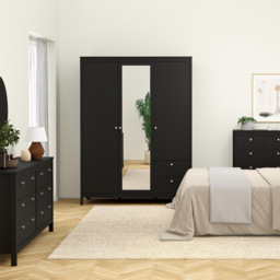 Florence Madrid 3 Door 2 Drawer Matt Black Wardrobe with Mirror Door - Size: 3 Door, 2 Drawer - Wilko - thumbnail 6