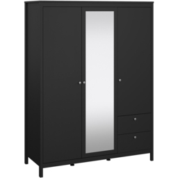 Florence Madrid 3 Door 2 Drawer Matt Black Wardrobe with Mirror Door - Size: 3 Door, 2 Drawer - Wilko - thumbnail 3
