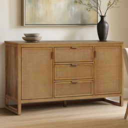 Teamson Home Hatteras 2 Door 3 Drawer Natural Sideboard - Size: 81.28 x 139.7 x 45.72cm - Wilko