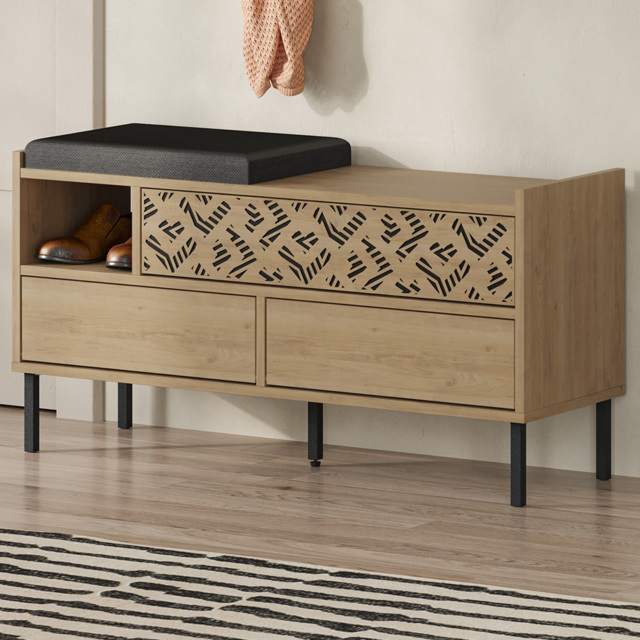 Decortie Heaton 3 Door Single Shelf Oak Modern Shoe Storage Bench - Size: 56.5 x 111 x 37cm - Brown - Wilko - image 1