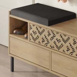 Decortie Heaton 3 Door Single Shelf Oak Modern Shoe Storage Bench - Size: 56.5 x 111 x 37cm - Brown - Wilko - thumbnail 4
