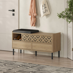 Decortie Heaton 3 Door Single Shelf Oak Modern Shoe Storage Bench - Size: 56.5 x 111 x 37cm - Brown - Wilko - thumbnail 5