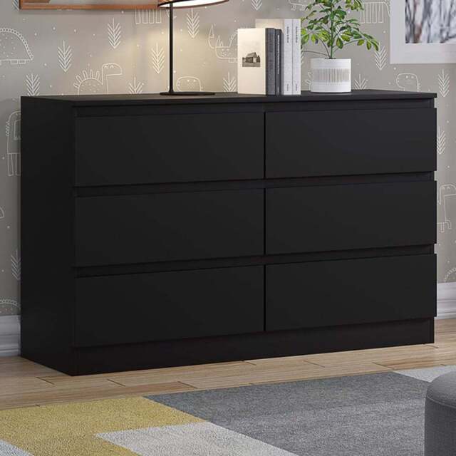 FWStyle Carlton 6 Drawer Matt Black Chest of Drawers - Wilko - image 1