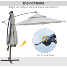 Outsunny Light Grey LED Crank Banana Cantilever Parasol 3m - Wilko - thumbnail 6