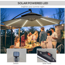 Outsunny Light Grey LED Crank Banana Cantilever Parasol 3m - Wilko - thumbnail 5