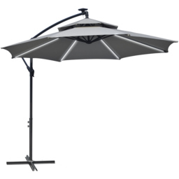 Outsunny Light Grey LED Crank Banana Cantilever Parasol 3m - Wilko - thumbnail 1