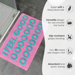 Mooky Mats I Feel Good Slogan Non Slip Bath Mat 50 x 80cm - Size: 50 x 80 x 1cm - Pink - Wilko - thumbnail 5