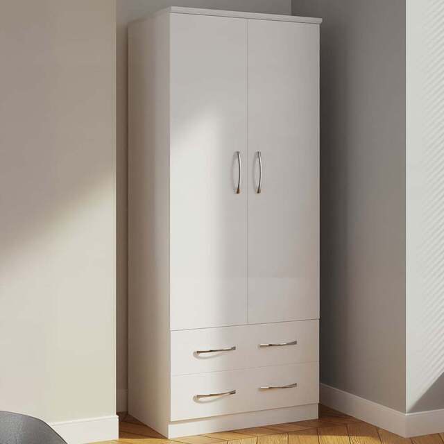 Crowndale Avon 2 Door 2 Drawer White Matt Wardrobe Ready Assembled - Size: 2 Door, 2 Drawer - Wilko - image 1