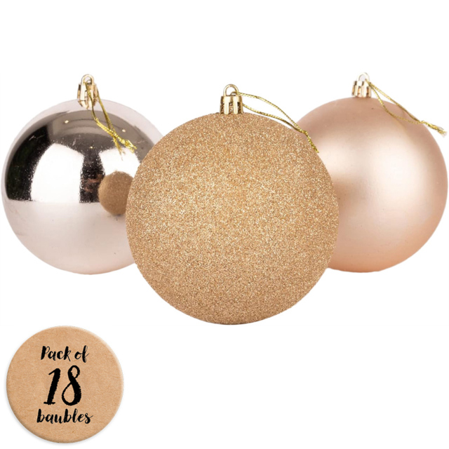 Shatchi 6cm Champagne Gold Shatterproof Christmas Bauble 18 Pack - Wilko - image 1