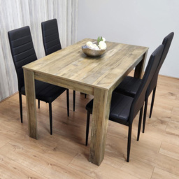 Kosy Koala 4 Seater Wood and Faux Leather Dining Set Rustic Effect and Black - Multi - Portland - Wilko - thumbnail 3