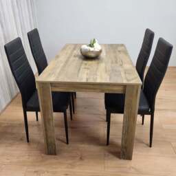 Kosy Koala 4 Seater Wood and Faux Leather Dining Set Rustic Effect and Black - Multi - Portland - Wilko - thumbnail 1