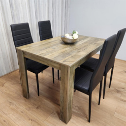 Kosy Koala 4 Seater Wood and Faux Leather Dining Set Rustic Effect and Black - Multi - Portland - Wilko - thumbnail 7