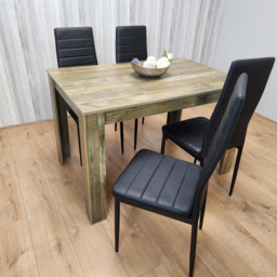 Kosy Koala 4 Seater Wood and Faux Leather Dining Set Rustic Effect and Black - Multi - Portland - Wilko - thumbnail 4