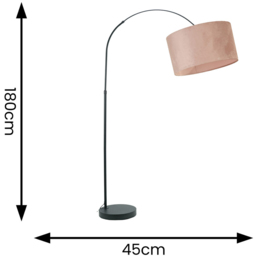 ValueLights Louis Blush Pink Velvet Drum Shade Black Curved LED Floor Lamp - Size: 180 x 45 x 105cm - Wilko - thumbnail 5