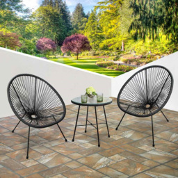 3pcs Bistro Egg Designer String Chair Indoor & Garden Set - Black - Size: 2 Seater - RayGar - Wilko - thumbnail 1