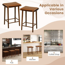 Costway Dining Bar Stool with Removable Cushion Set of 2 - Size: 74 x 44 x 33cm - Brown - Wilko - thumbnail 7
