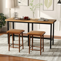 Costway Dining Bar Stool with Removable Cushion Set of 2 - Size: 74 x 44 x 33cm - Brown - Wilko - thumbnail 5