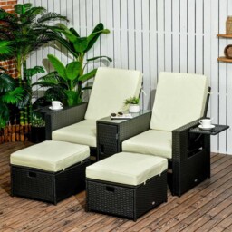 Outsunny 5pc PE Rattan Sun Lounger Black - Size: 106 x 98 x 146cm - Wilko - thumbnail 1