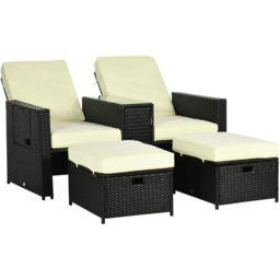 Outsunny 5pc PE Rattan Sun Lounger Black - Size: 106 x 98 x 146cm - Wilko - thumbnail 3